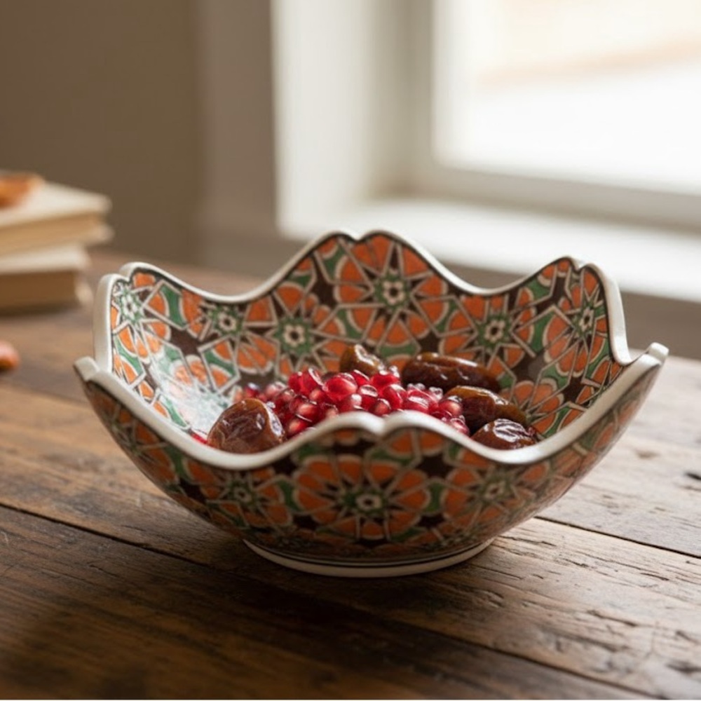 Handcrafted Mosaic Bowl - Orange, Green, and Brown